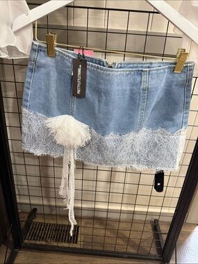 Pretty Little Thing Light Blue Denim Lace-Trim Mini Skirt